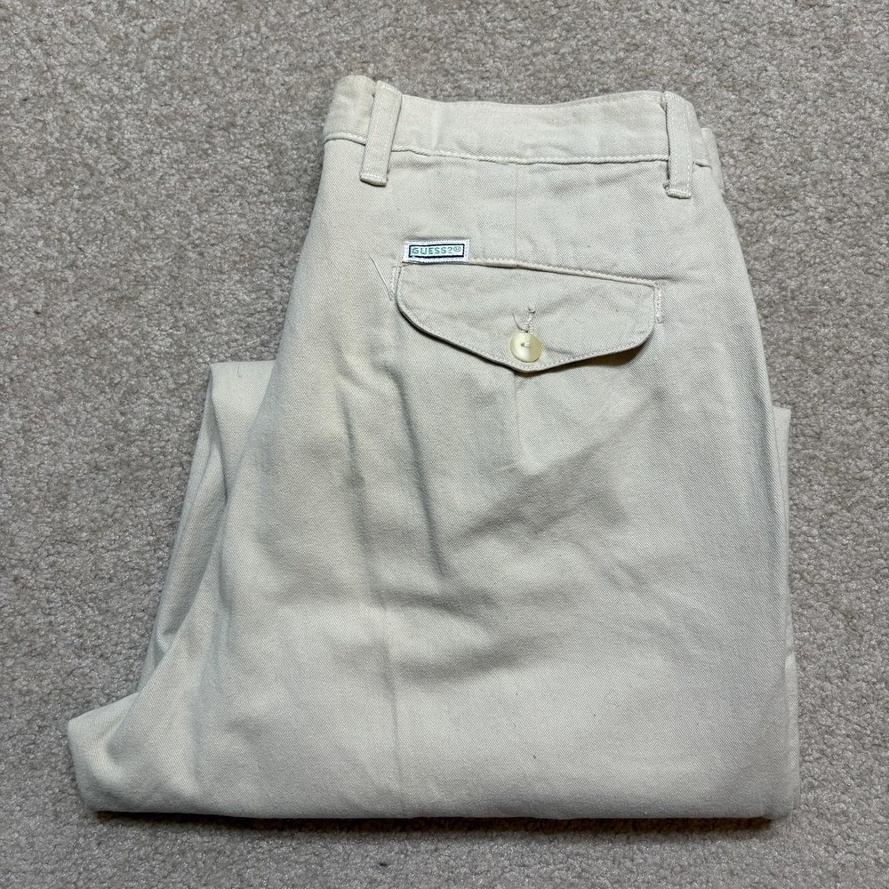 Vtg Guess Georges Marciano Pants Mens 32x32 Beige Pleated Chino USA Twill 80s - Picture 16 of 16